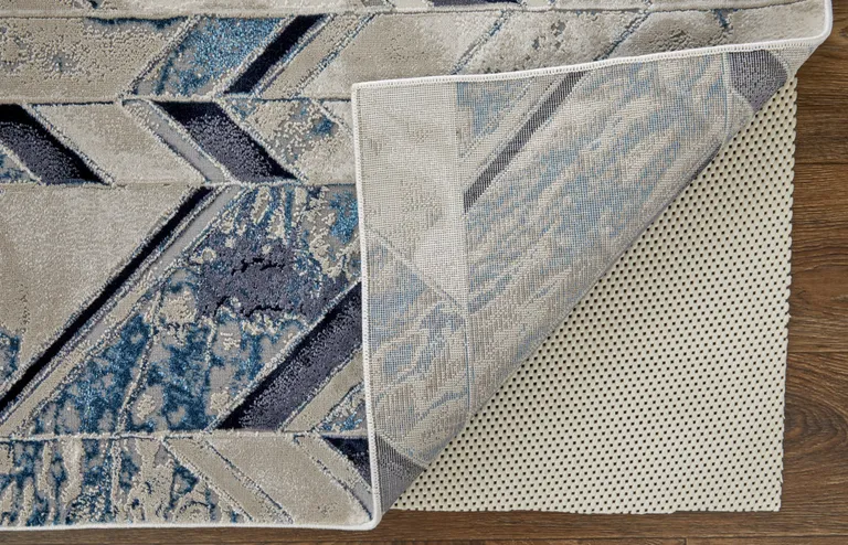 Ivory Blue And Gray Chevron Power Loom Distressed Area Rug Photo 5