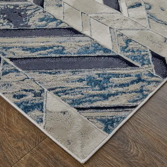 Ivory Blue And Gray Chevron Power Loom Distressed Area Rug Photo 4