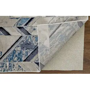 Photo of Ivory Blue And Gray Chevron Power Loom Distressed Area Rug