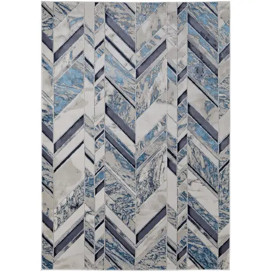 Ivory Blue And Gray Chevron Power Loom Distressed Area Rug Photo 1