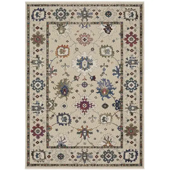 Ivory Blue And Gray Floral Area Rug With Fringe Photo 2