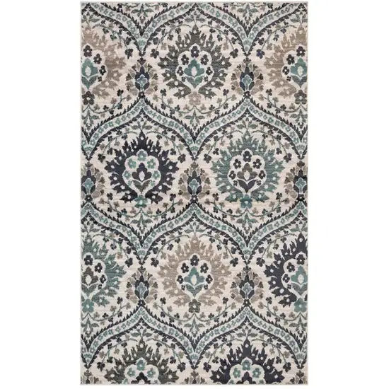 Ivory Blue And Gray Floral Stain Resistant Area Rug Photo 1