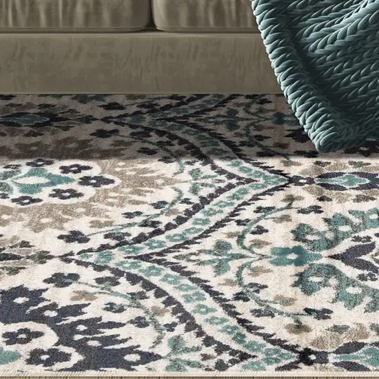 Ivory Blue And Gray Floral Stain Resistant Area Rug Photo 6