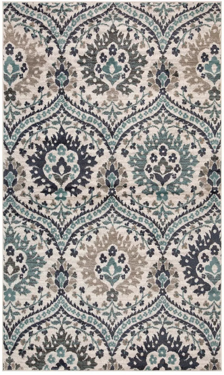 Ivory Blue And Gray Floral Stain Resistant Area Rug Photo 1