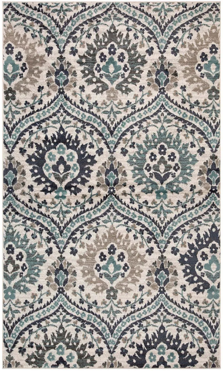 Ivory Blue And Gray Floral Stain Resistant Area Rug Photo 1