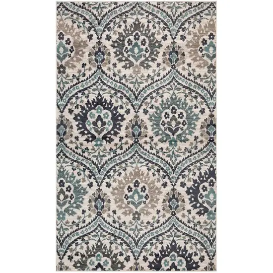 Ivory Blue And Gray Floral Stain Resistant Area Rug Photo 1