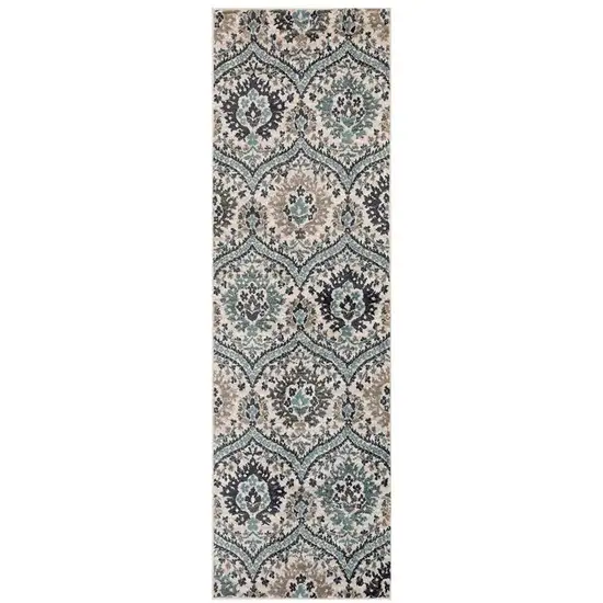 Ivory Blue And Gray Floral Stain Resistant Runner Rug Photo 1