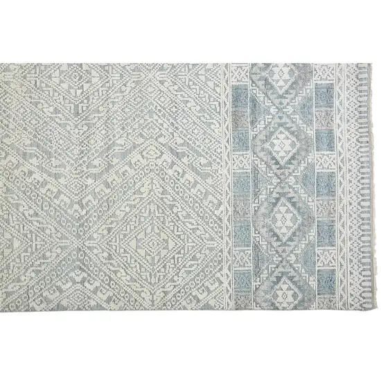 Ivory Blue And Gray Geometric Hand Knotted Area Rug Photo 3