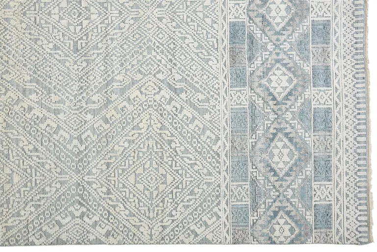 Ivory Blue And Gray Geometric Hand Knotted Area Rug Photo 3