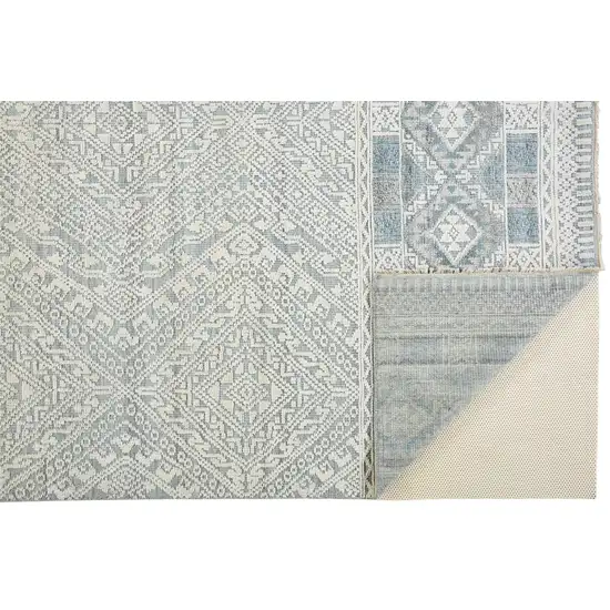 Ivory Blue And Gray Geometric Hand Knotted Area Rug Photo 2