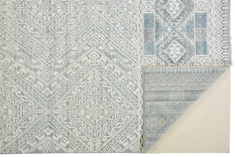 Ivory Blue And Gray Geometric Hand Knotted Area Rug Photo 2