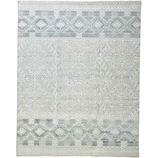 Ivory Blue And Gray Geometric Hand Knotted Area Rug Photo 1