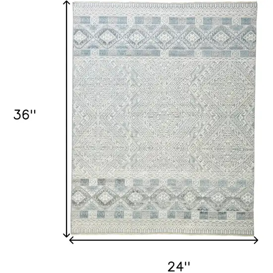 Ivory Blue And Gray Geometric Hand Knotted Area Rug Photo 8