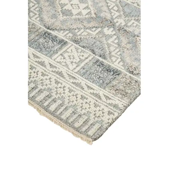 Ivory Blue And Gray Geometric Hand Knotted Area Rug Photo 6