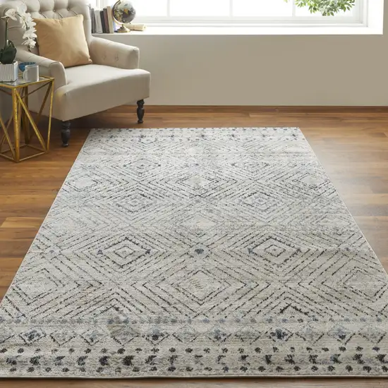 Ivory Blue And Gray Geometric Power Loom Distressed Area Rug Photo 5