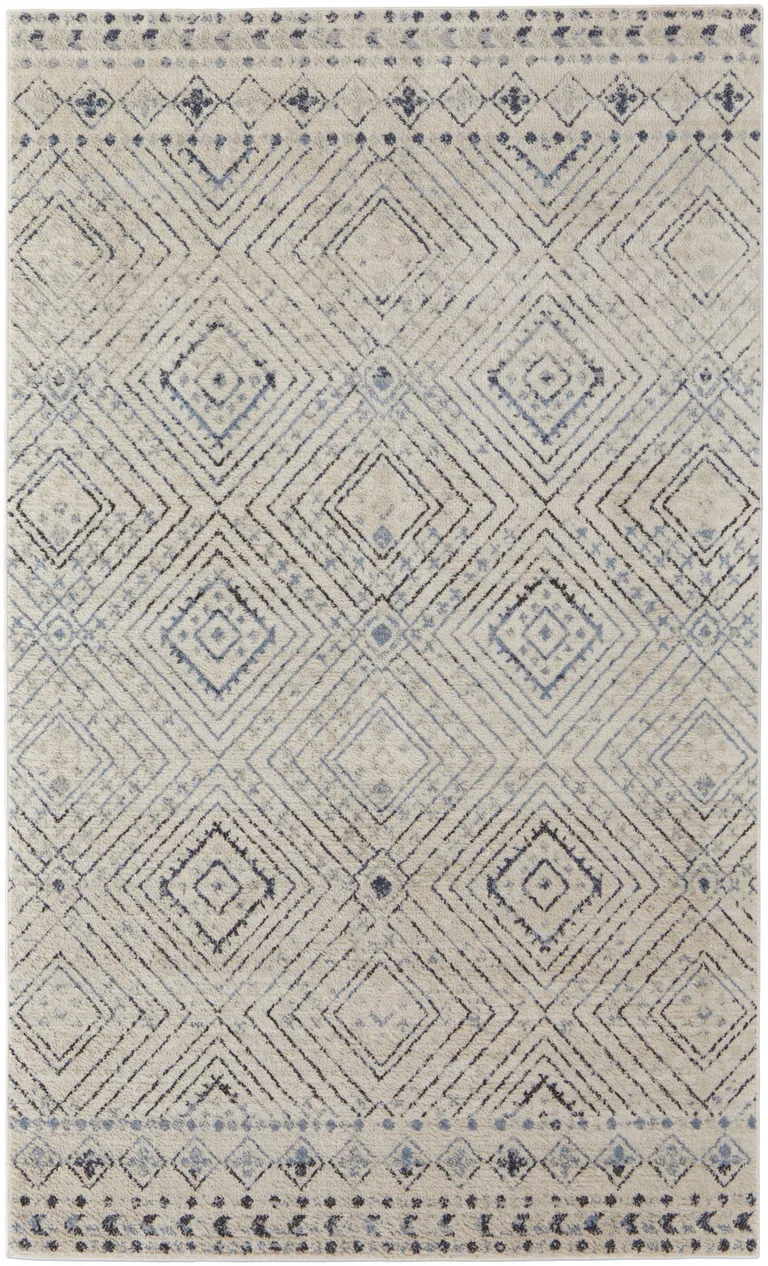 Ivory Blue And Gray Geometric Power Loom Distressed Area Rug Photo 1