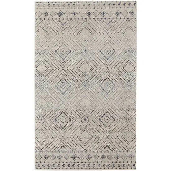 Ivory Blue And Gray Geometric Power Loom Distressed Area Rug Photo 1