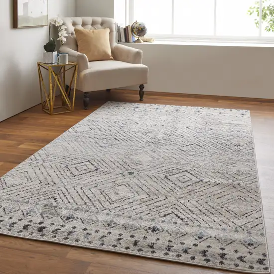 Ivory Blue And Gray Geometric Power Loom Distressed Area Rug Photo 6