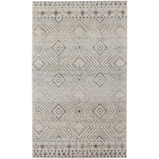 Ivory Blue And Gray Geometric Power Loom Distressed Area Rug Photo 1