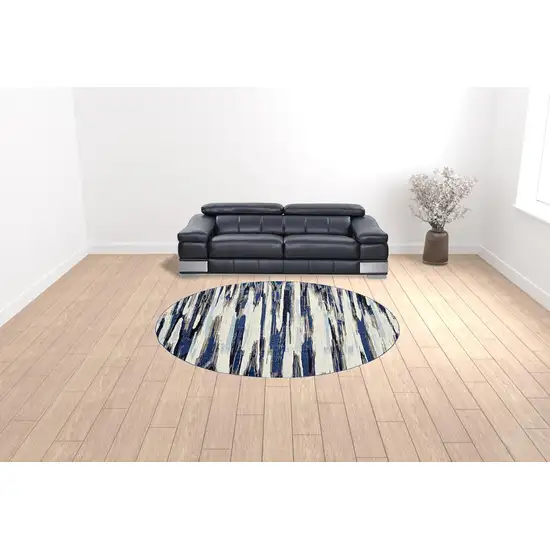 Ivory Blue And Gray Round Abstract Distressed Stain Resistant Area Rug Photo 2