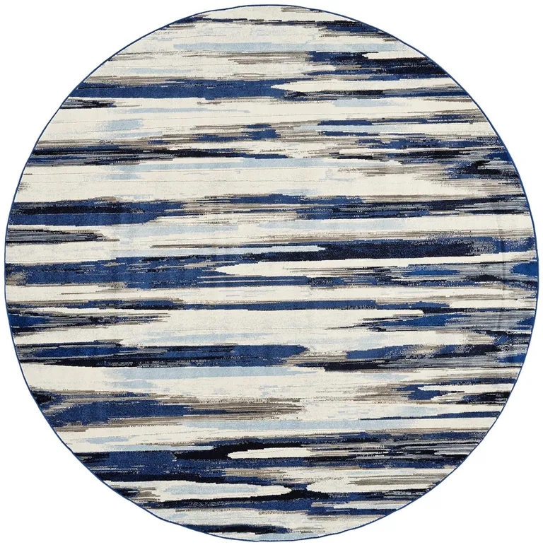 Ivory Blue And Gray Round Abstract Distressed Stain Resistant Area Rug Photo 1