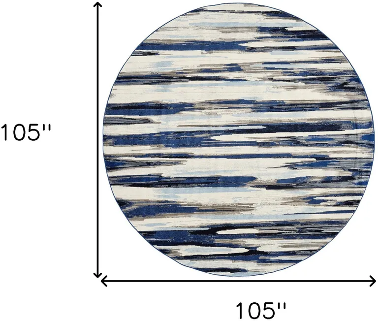 Ivory Blue And Gray Round Abstract Distressed Stain Resistant Area Rug Photo 5