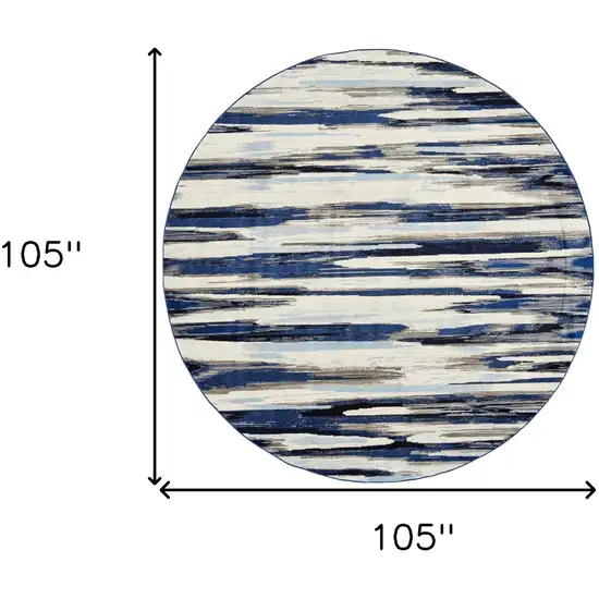 Ivory Blue And Gray Round Abstract Distressed Stain Resistant Area Rug Photo 5