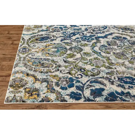 Ivory Blue And Green Floral Stain Resistant Area Rug Photo 5