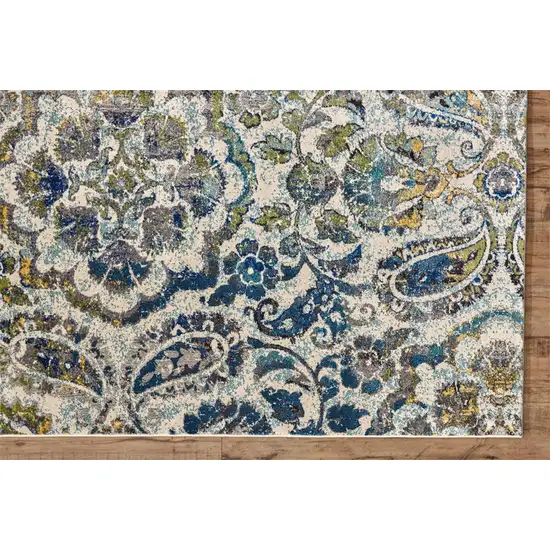 Ivory Blue And Green Floral Stain Resistant Area Rug Photo 2