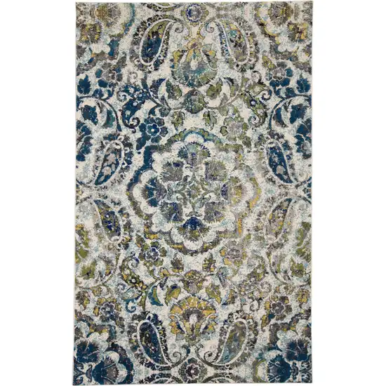 Ivory Blue And Green Floral Stain Resistant Area Rug Photo 1