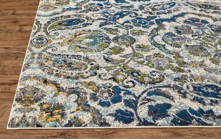 Ivory Blue And Green Floral Stain Resistant Area Rug Photo 2