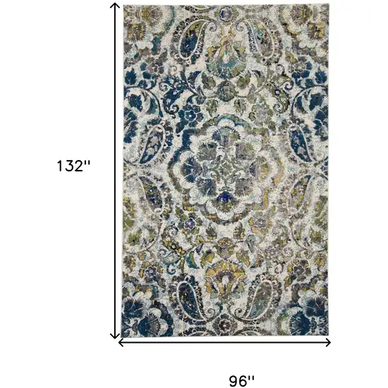 Ivory Blue And Green Floral Stain Resistant Area Rug Photo 10