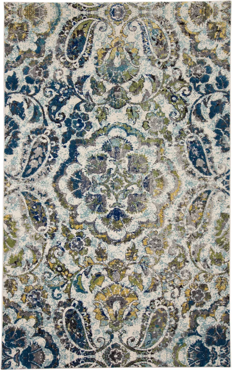 Ivory Blue And Green Floral Stain Resistant Area Rug Photo 1