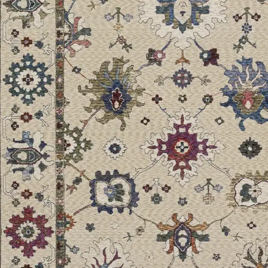 Ivory Blue And Light Brown Floral Area Rug With Fringe Photo 7