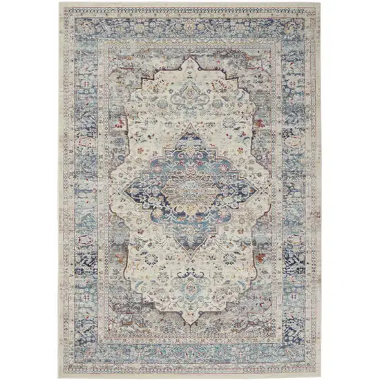 Ivory Blue And Orange Floral Distressed Area Rug Photo 4