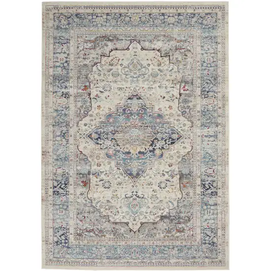 Ivory Blue And Orange Floral Distressed Area Rug Photo 2