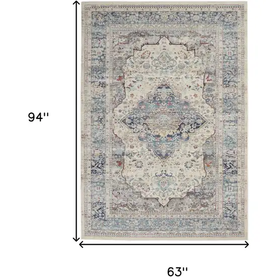 Ivory Blue And Orange Floral Distressed Area Rug Photo 3