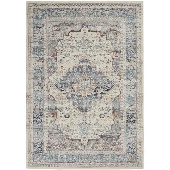 Ivory Blue And Orange Floral Distressed Area Rug Photo 2