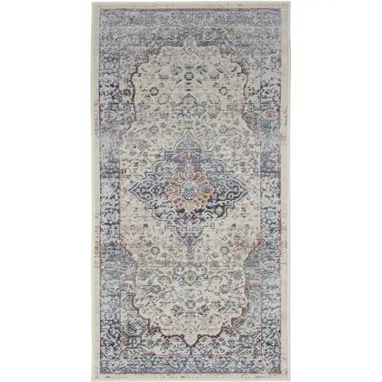 Ivory Blue And Orange Floral Distressed Area Rug Photo 2