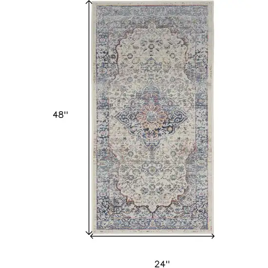 Ivory Blue And Orange Floral Distressed Area Rug Photo 3