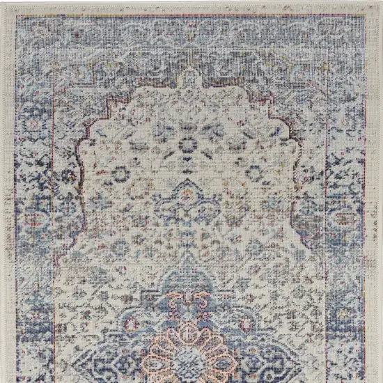 Ivory Blue And Orange Floral Distressed Area Rug Photo 9