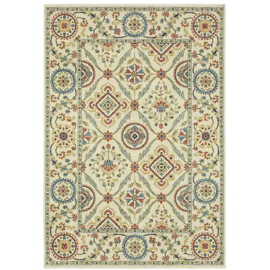 Ivory Blue And Orange Oriental Area Rug With Fringe Photo 9