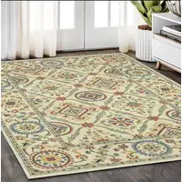 Photo of Ivory Blue And Orange Oriental Area Rug With Fringe