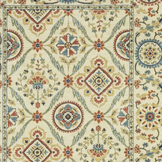 Ivory Blue And Orange Oriental Area Rug With Fringe Photo 7