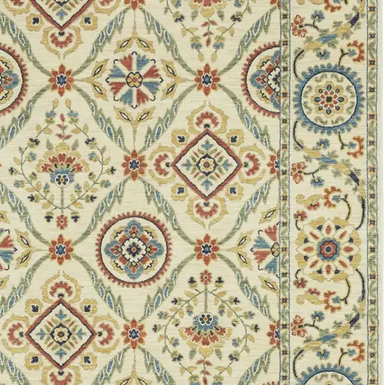 Ivory Blue And Orange Oriental Area Rug With Fringe Photo 7