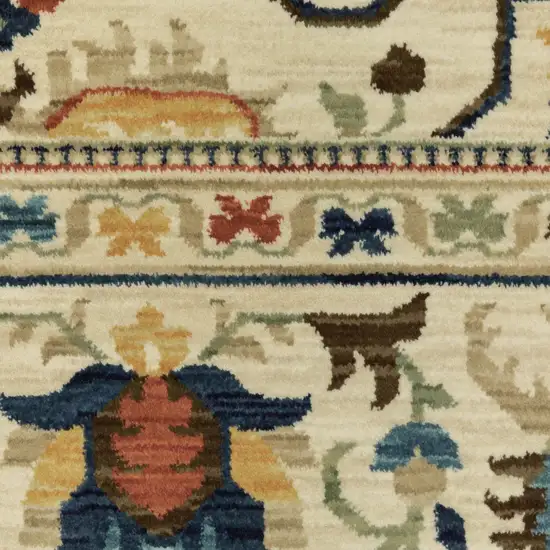 Ivory Blue And Orange Oriental Area Rug With Fringe Photo 7