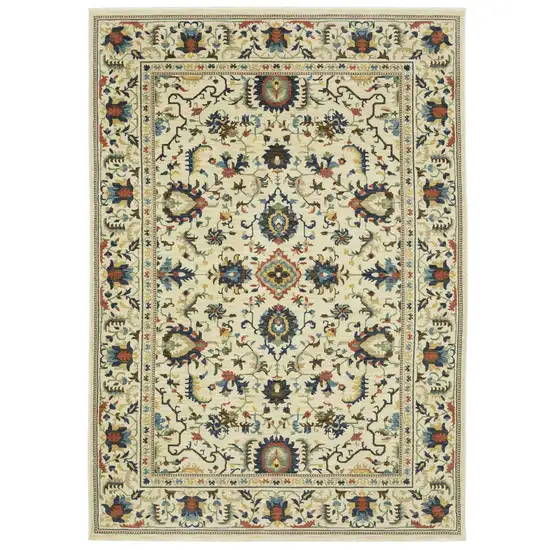 Ivory Blue And Orange Oriental Area Rug With Fringe Photo 8