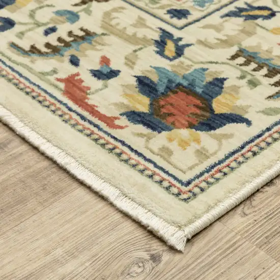 Ivory Blue And Orange Oriental Area Rug With Fringe Photo 9