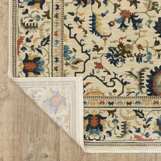 Ivory Blue And Orange Oriental Area Rug With Fringe Photo 5