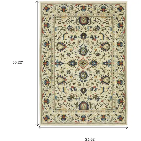 Ivory Blue And Orange Oriental Area Rug With Fringe Photo 3